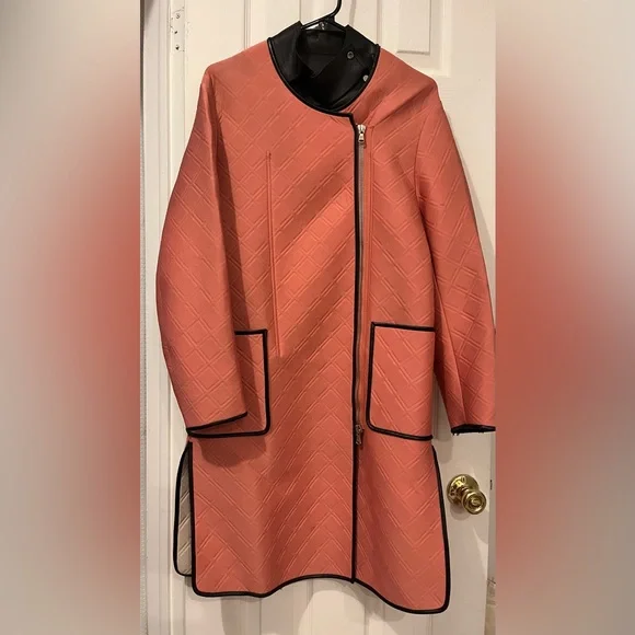 3.1 Phillip Lim Coral and Black Neoprene & Leather Coat - Picture 1 of 13